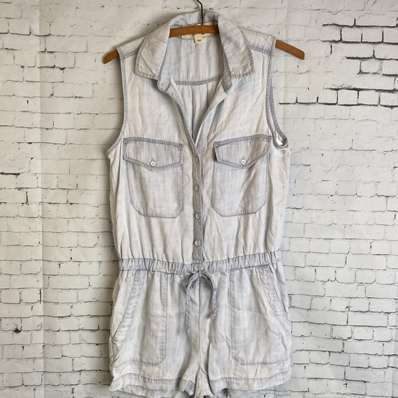 Cloth and Stone Chambray Utility Romper XS Sleeveless Tie Waist vacation coastal - Picture 6 of 16
